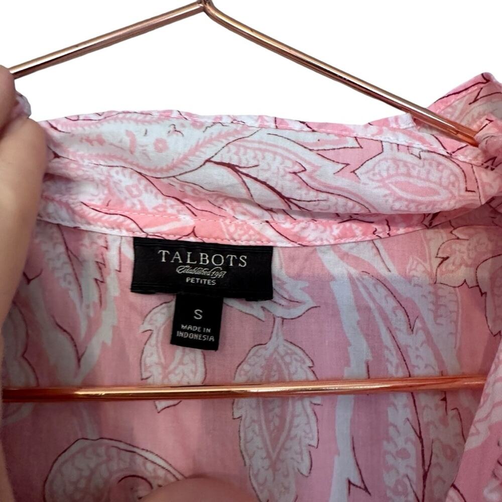 Talbots petite small pink floral sleeveless ruffle neck - Picture 2 of 7